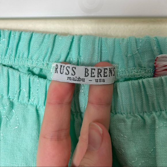 Russ Berens mint blue floral embroidered linen pull on pants women's S - Picture 6 of 9